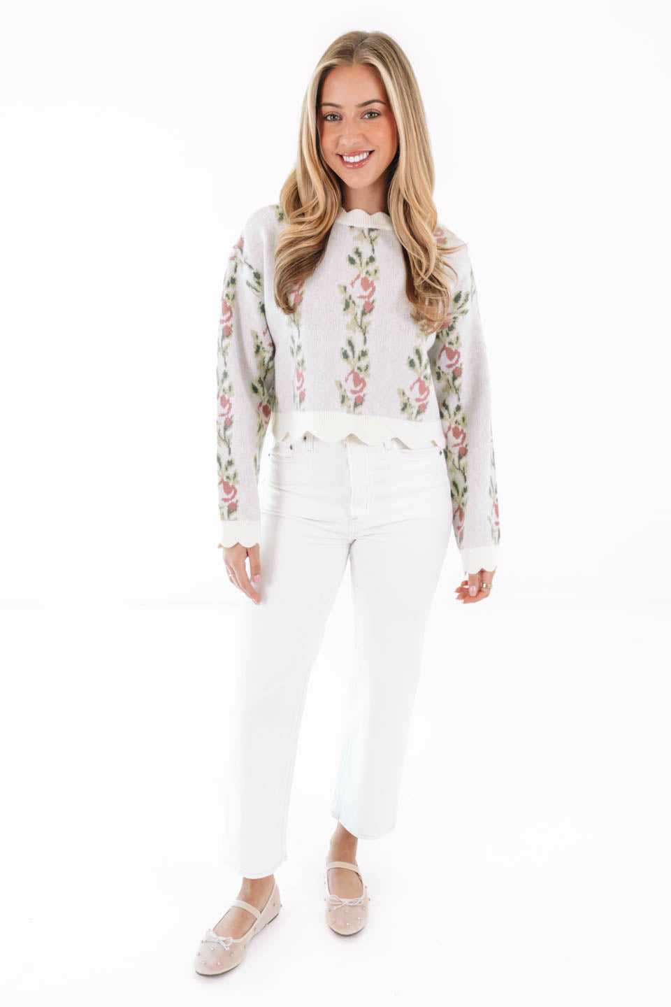 Looking Rosy Sweater - Cream - Image 3