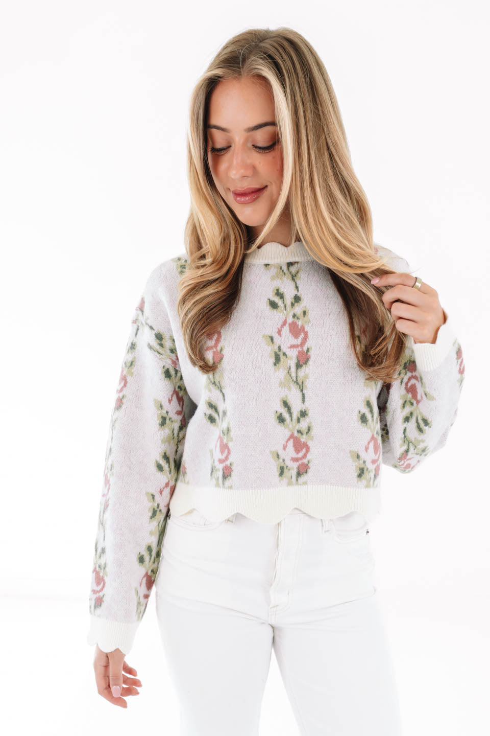 Looking Rosy Sweater - Cream - Image 2