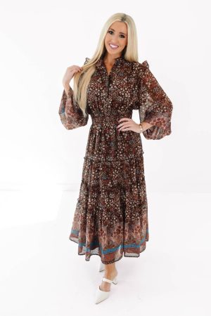By The Books Midi Dress - Brown