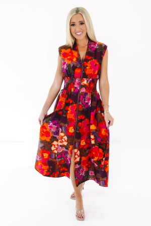 Sipping On Sangria Midi Dress - Brown