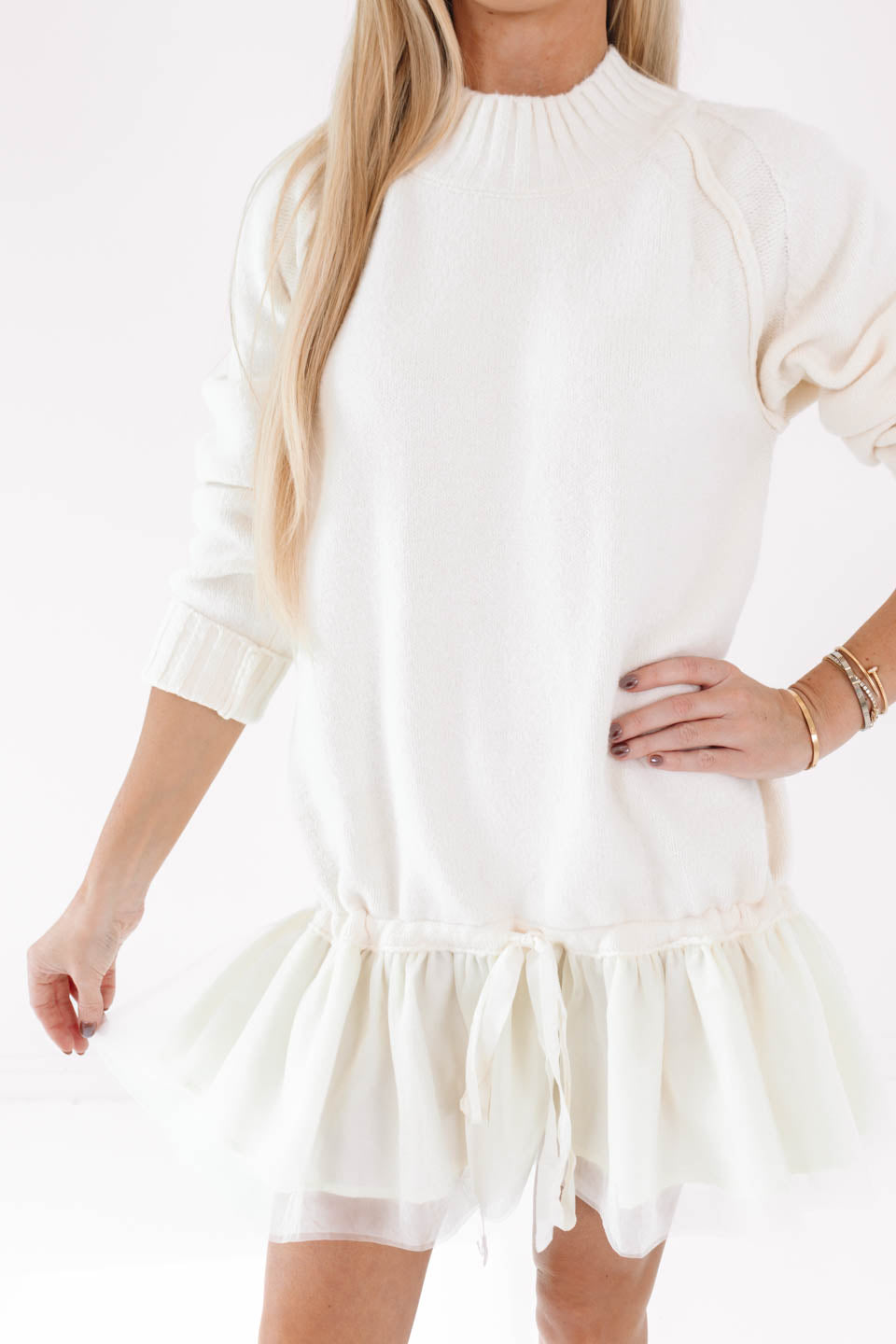 Snow Falling Sweater Dress - Cream