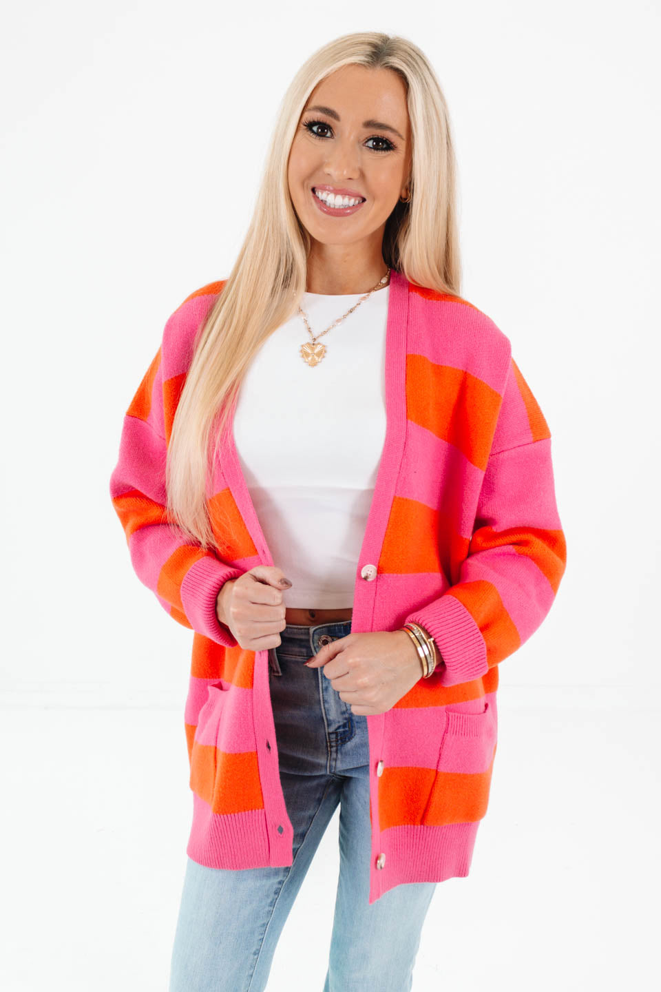 Sunset Pop Cardigan - Pink/Orange - Image 2