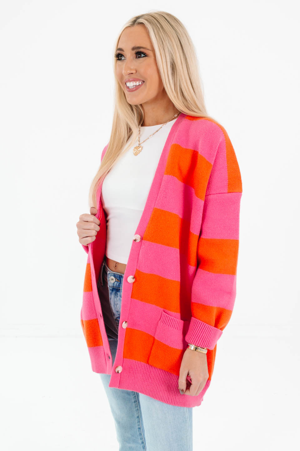 Sunset Pop Cardigan - Pink/Orange - Image 5
