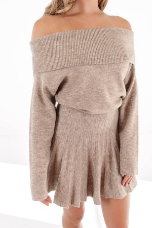 Cut It Off Sweater Dress - Taupe