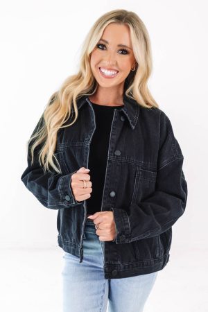 Time To Head Out Denim Jacket - Black