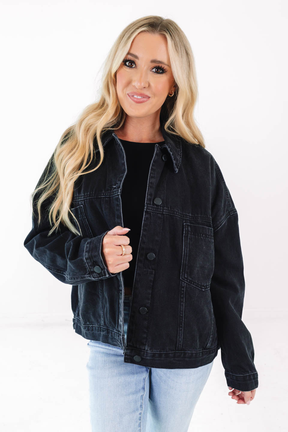 Time To Head Out Denim Jacket - Black - Image 2