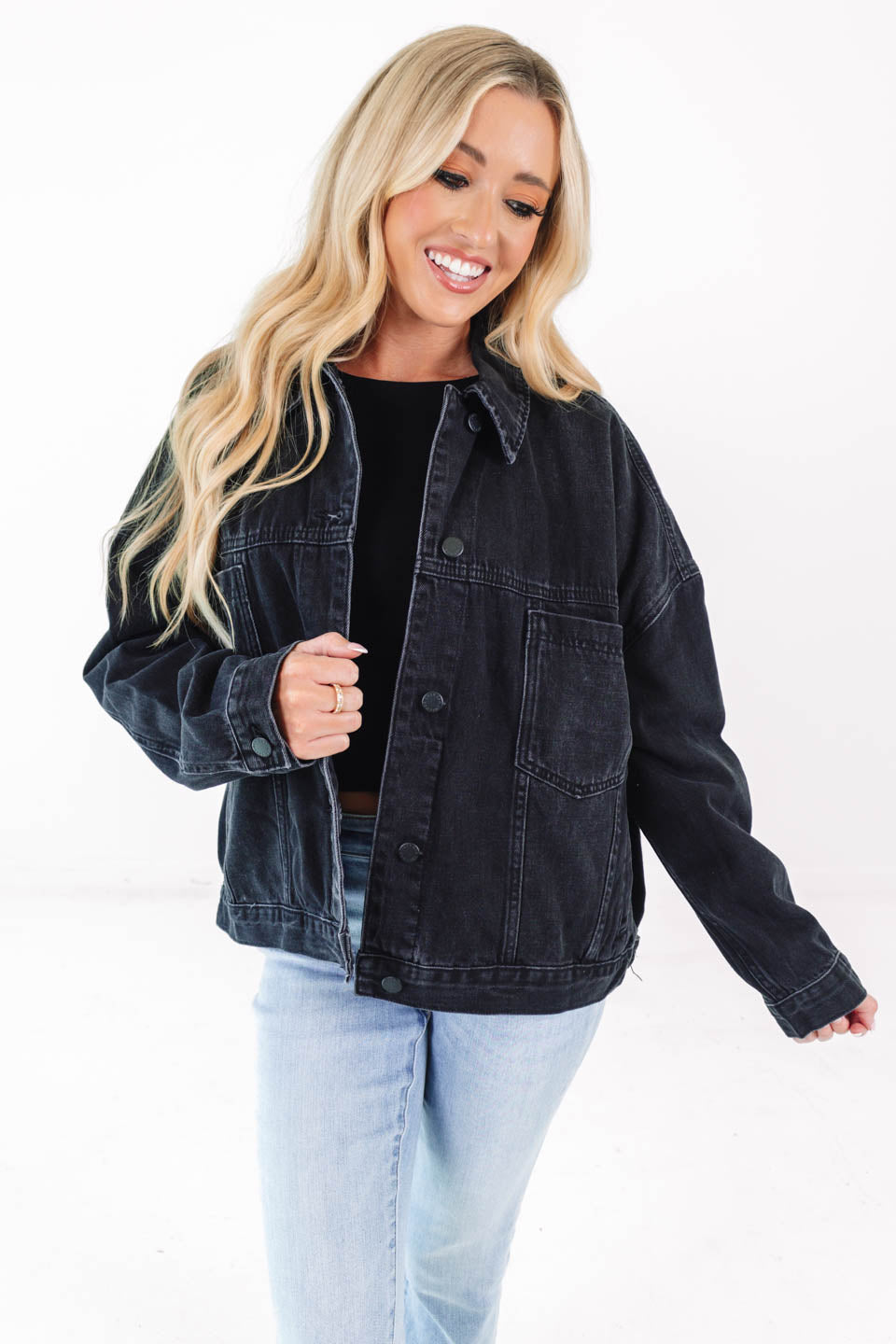 Time To Head Out Denim Jacket - Black - Image 3