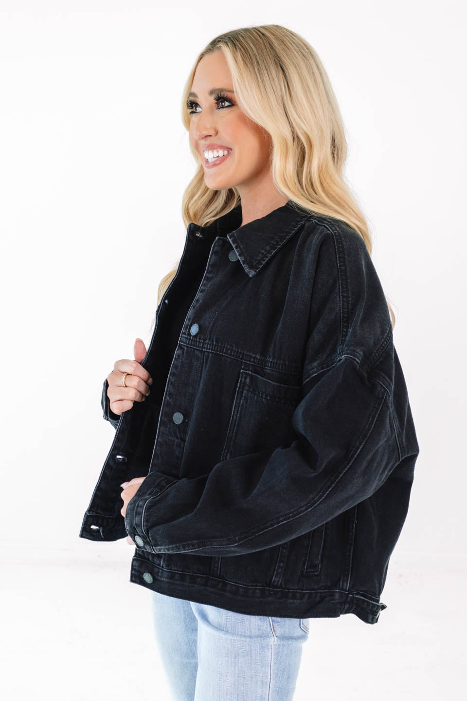 Time To Head Out Denim Jacket - Black - Image 4